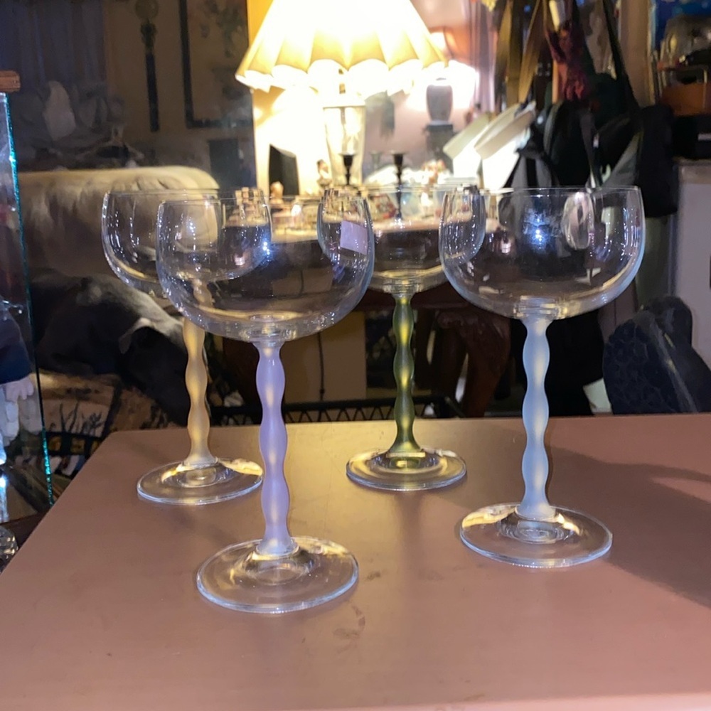 Vintage crystal wine glass set of 4 with different colored stems